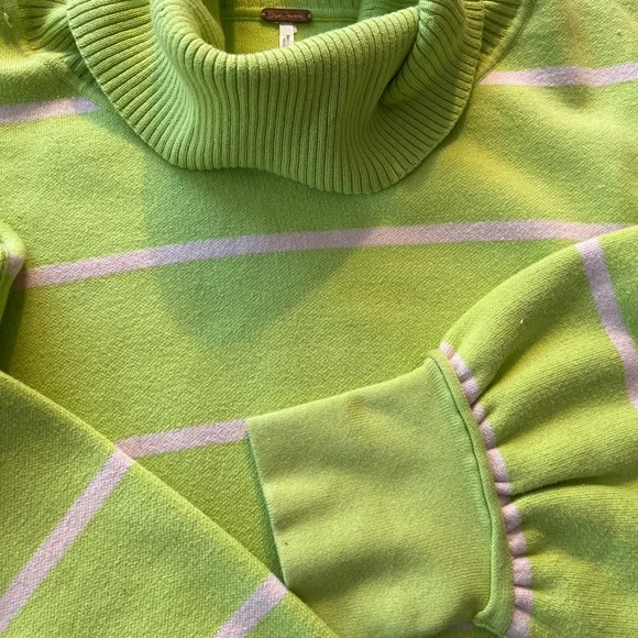 Free People // Lime Green Striped Turtleneck Sweater // cropped // Large - Picture 3 of 6